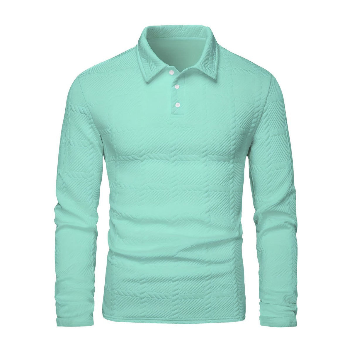 Mens Solid-Color Lapel Front-Button Long-Sleeve Polo Shirt